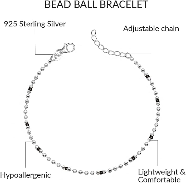 LeCalla 925 Sterling Silver Bracelets for Women | Women’s Link Bracelets | Italian Bead Ball Chain Bracelet | Mother's Day Birthday Anniversary Fashion Jewelry Gift for Women
