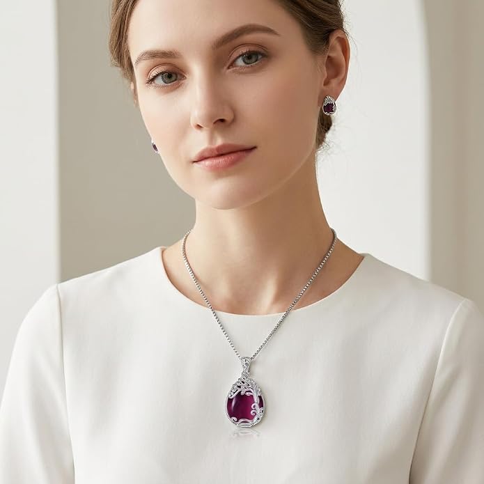 Teardrop Moonstone Necklace for Women Tree of Life/Filigree Birthstone Pendant Necklace Jewelry