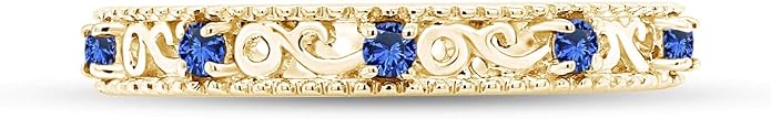 Jewel Zone US Filigree Eternity Wedding Band Ring for Women, Round Cut Simulated Gemstone Stackable Promise Ring in 14K Gold Plated 925 Sterling Silver Band Width 3.5mm – Elegant Jewelry for Her
