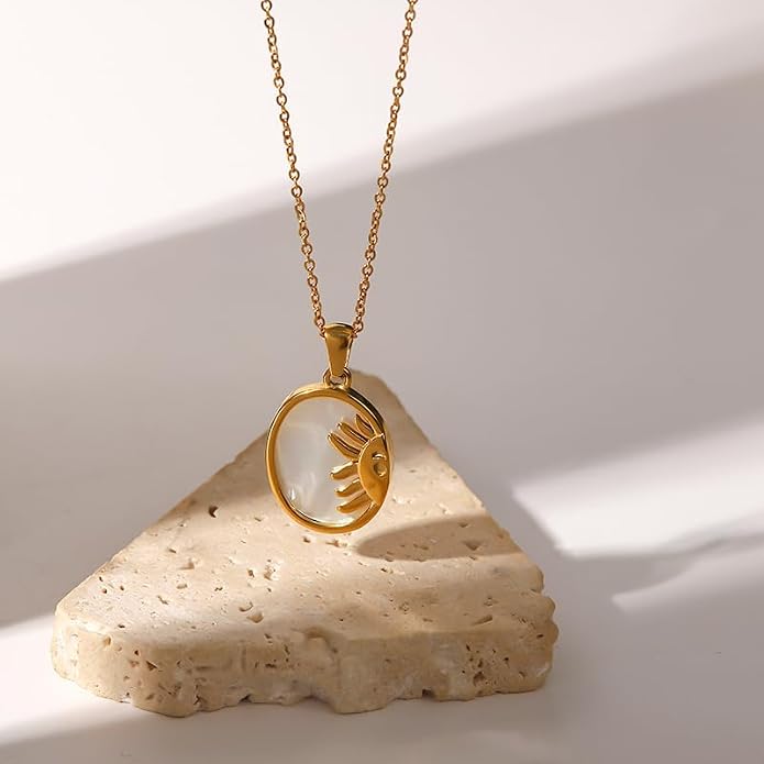 Unisex Celestial Gold Pendant Necklaces, Sun/Moon/Star/Angle Celestial Elements Unisex Choker Gold Lover Chains for Men and Women Jewelry