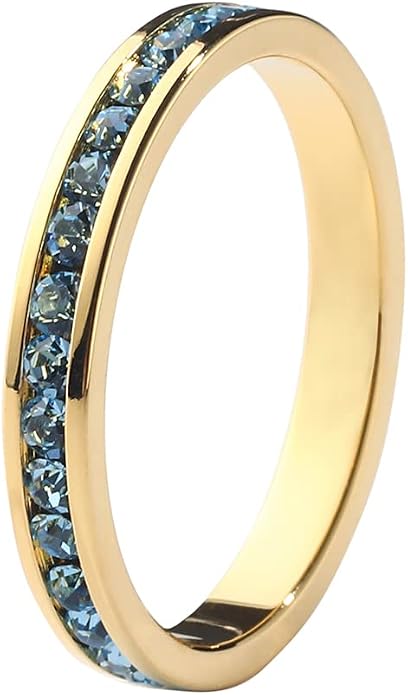 Muses Art Design Birthstone Eternity Band Ring 18K Gold Plated (Channel Set/Full Round), Stacking Fashion Ring with Crystal Birthstone