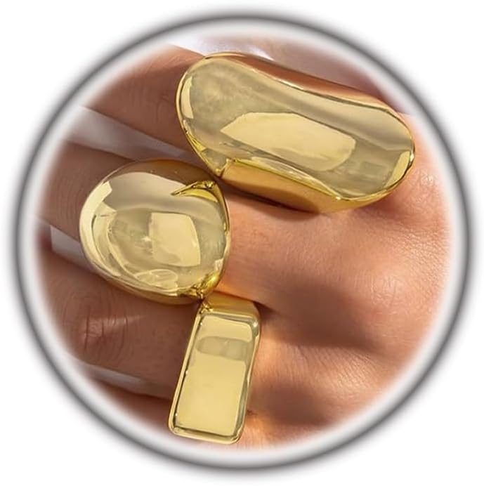 Chunky Statement Rings for Women Thick Geometric Stackable Knuckle Ring Exaggerated Large Dome Midi Aesthetic Rings Set Trendy Everyday Jewelry Gifts