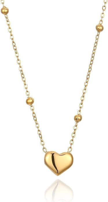14K Gold Plated Heart Necklace for Women - Dainty Tiny Pendant Choker, Simple Gold Chain Jewelry, Trendy Birthday Gifts for Her