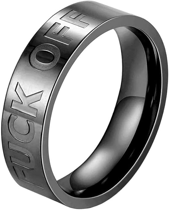 Men's Stainless Steel Cool Personalized Ring Engraved Fuck Off Inspirational Band Silver Gold