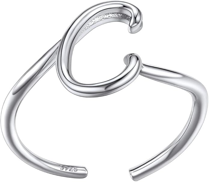 SILVERCUTE S925 Initial Rings, Adjustable Size 6-12 Statement Alphabet Letter A-Z Jewelry Personalized Twisted Initials Rings Sterling Silver Stacking Ring for Women