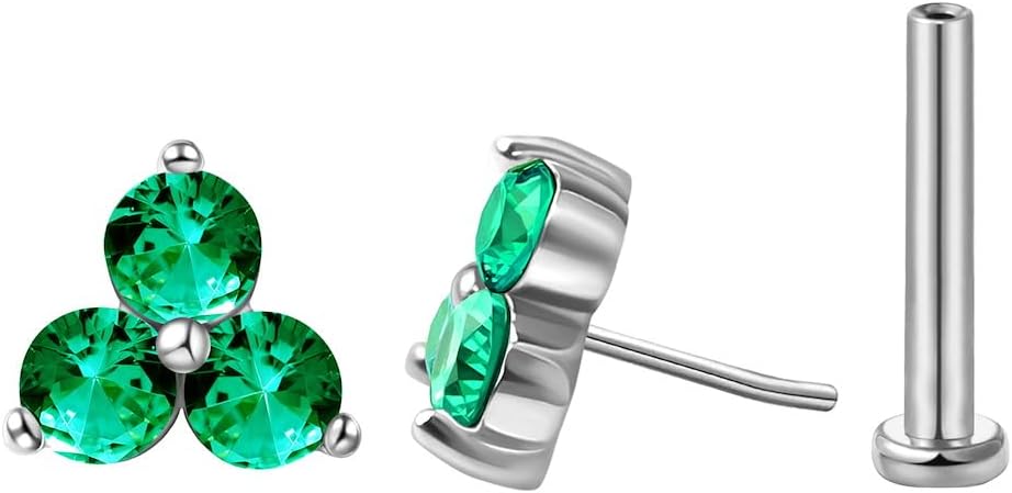 FANSING Cartilage Earring Tragus Stud Trio CZ Stone Flat Back Earring for Helix Conch Threadless Push Pin Labret Stud