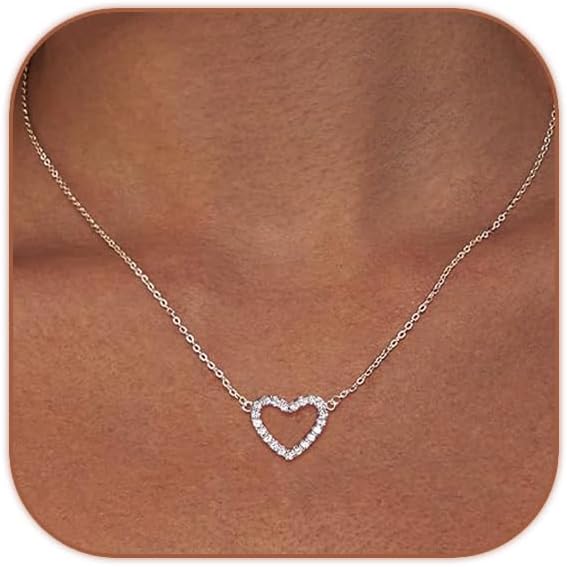 HERIER Cute Heart Necklace Dainty 18k Gold Plated Tiny Heart Pendant Choker Necklaces Small Gold Love Open Heart Chain Necklace for Women Simple Gold Necklace for Women Trendy Jewelry