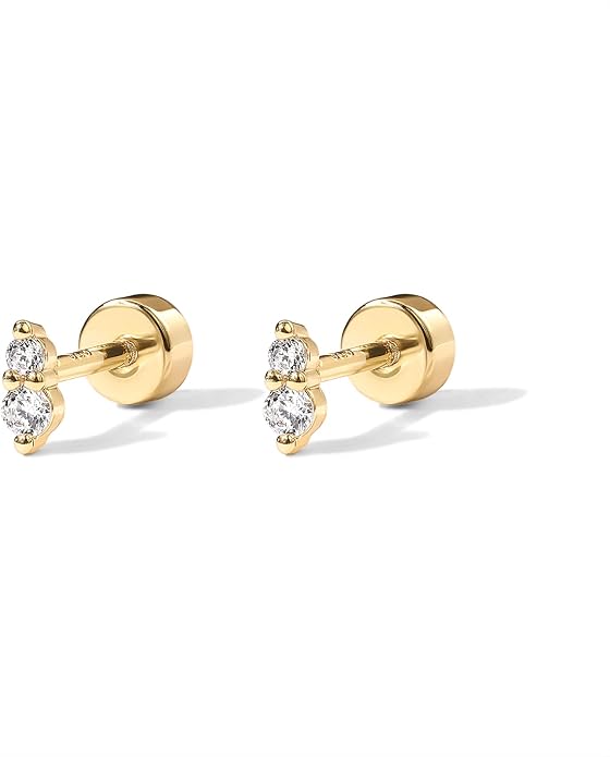 PAVOI 14K Gold Plated Sterling Silver Posts Dainty Mini Multi-Shape Flat Back Stud Earring Pack for Women | Helix Cartilage Piercing Jewelry