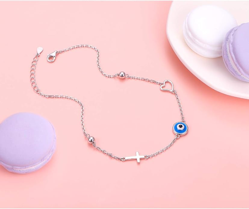 FLYOW S925 Sterling Silver Anklet for Women Summer Boho Beach Charm Adjustable Foot Ankle Bracelet Jewelry Birthday Gift