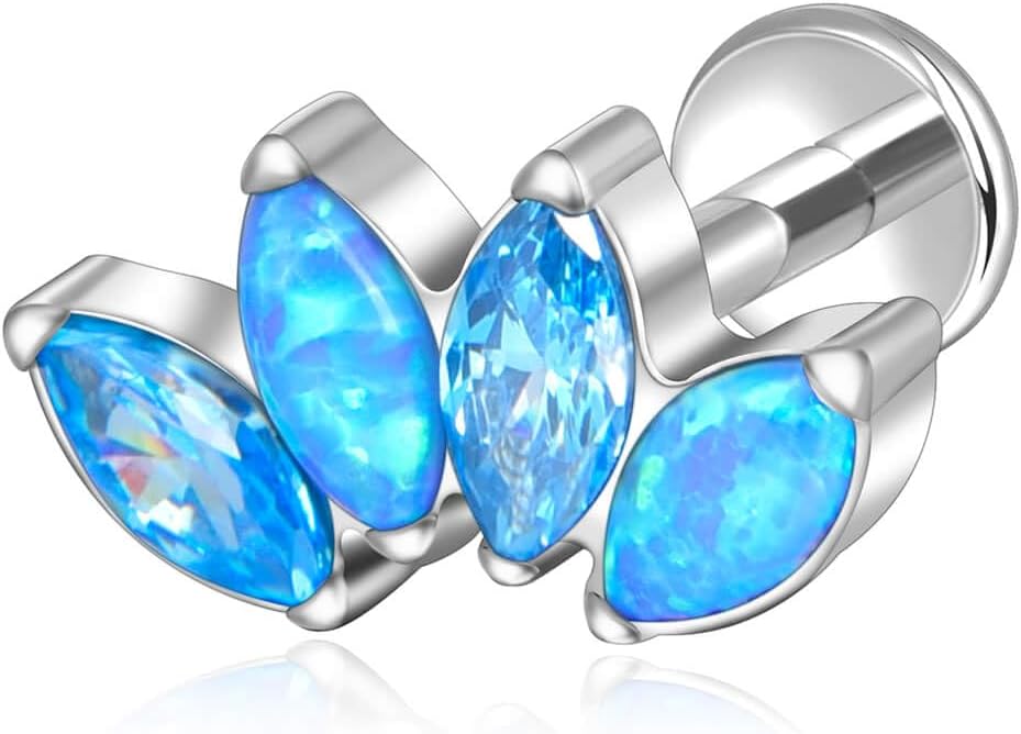 Lantine G23 Titanium Helix Piercing Jewelry Opal 16g Flat Back Stud Earrings Climber Labret Cartilage Tragus Daith Piercing Jewelry