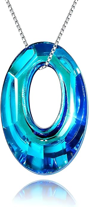 Oval Crystal Necklace S925 Sterling Silver Oval Austrian Crystal Pendant