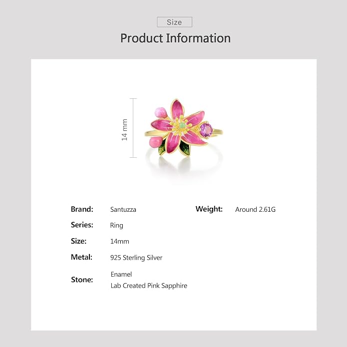 Santuzza 925 Sterling Silver Enamel Flower Statement Ring for Women