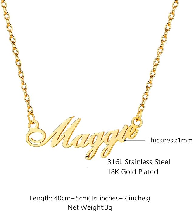 Custom4U Custom Name Necklace for Women, Personalized 1-5 Name Necklace, Sterling Silver/Stainless Steel 14K Gold Plated Nameplate Necklaces, Gift for Mom Wife Anniversary Birthday with Box