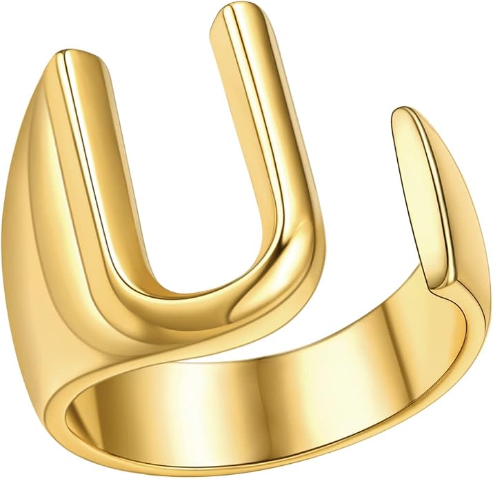 FindChic Customizable Initial Ring Statement 18K Gold Plated Fashion Cuff Rings for Women Alphabet Letter A to Z Resizable Knuckle Ring (with Gift Box)