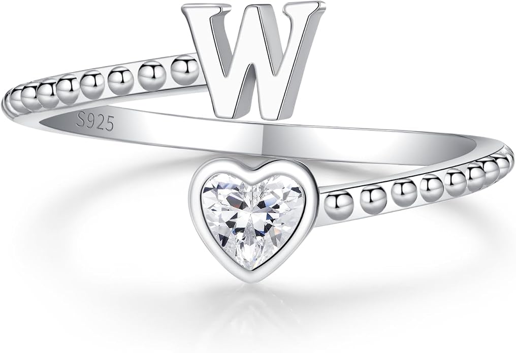 Step Forward 925 Sterling Silver Adjustable Initial Ring for Women | Non Tarnish Letter Rings for Lady | Alphabet Heart Thumb Rings | Capital Letter Jewelry Gifts