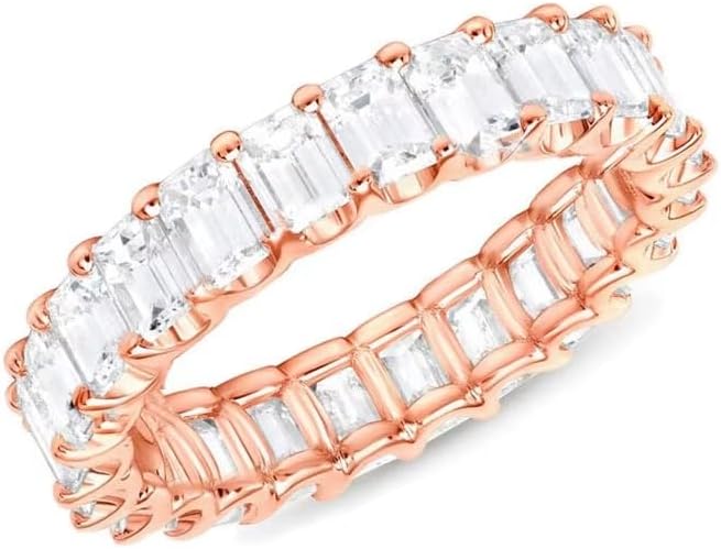 Cubic Zirconia Ring for Women, Emerald Cut Cubic Zirconia Eternity Ring, Fashion Wedding Band Style, Continuous Diamond Design