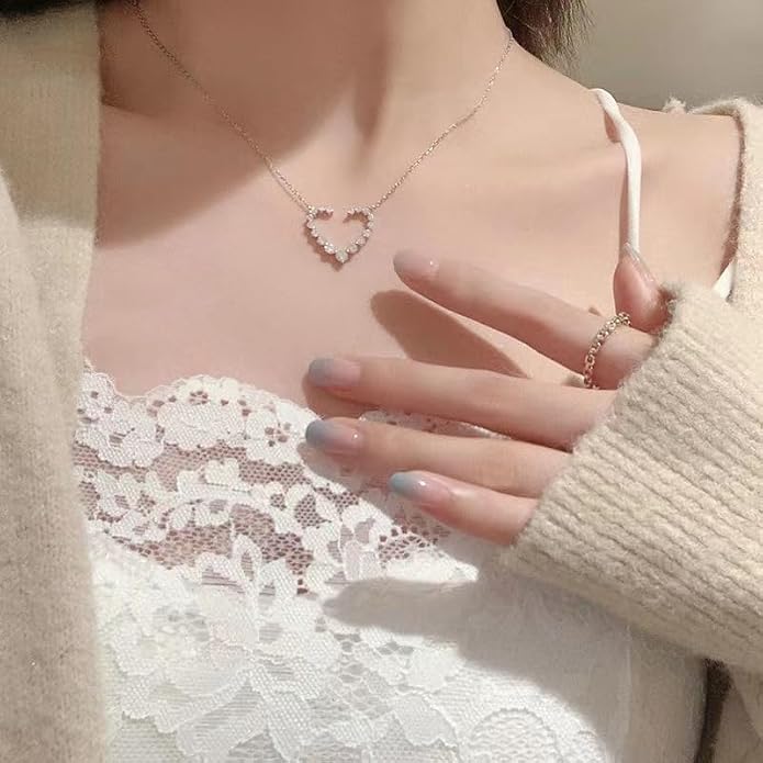 Open Heart Pendant Necklace Minimalist Silver Chain Cute Small Love Symbol Choker Necklace for Women Dainty Love Trendy Jewelry