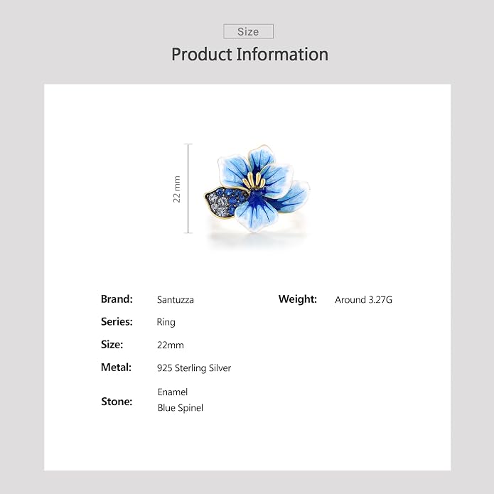 Santuzza 925 Sterling Silver Enamel Flower Statement Ring for Women