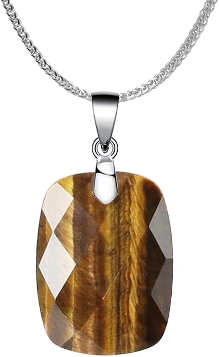 iSTONE 925 Sterling Silver Natural Crytral for Womens Pendant Necklace, Gemstone Birthstone with 17.8" Silver Chain Ladies
