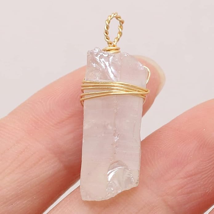LHJ 7 Pcs Natural White Crystal Stone Pendants Original Raw Irregular Clear Quartz Copper Wire Wrapped Healing Stone Charms for Necklace Bracelet Jewelry Making Yoga Meditation