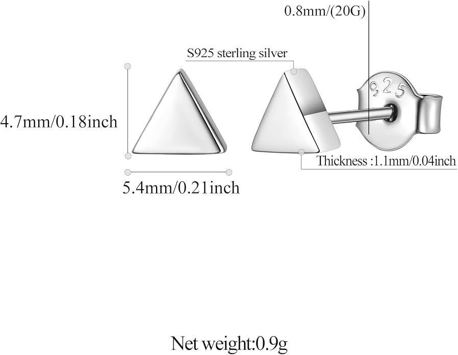FindChic Hypoallergenic Sterling Silver Small Bar/Heart/Dot/Triangle/Butterfly/Lightning Studs Earrings Minimalist Geometric Jewelry Valentine Gifts for Women Men Girls, with Gift Box