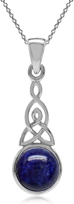 Silvershake 8MM Round Shape Gemstone White Gold Plated or Yellow Gold Plated 925 Sterling Silver Triquetra Celtic Knot Pendant or Pendant with 18 Inches Chain Necklace Jewelry for Women