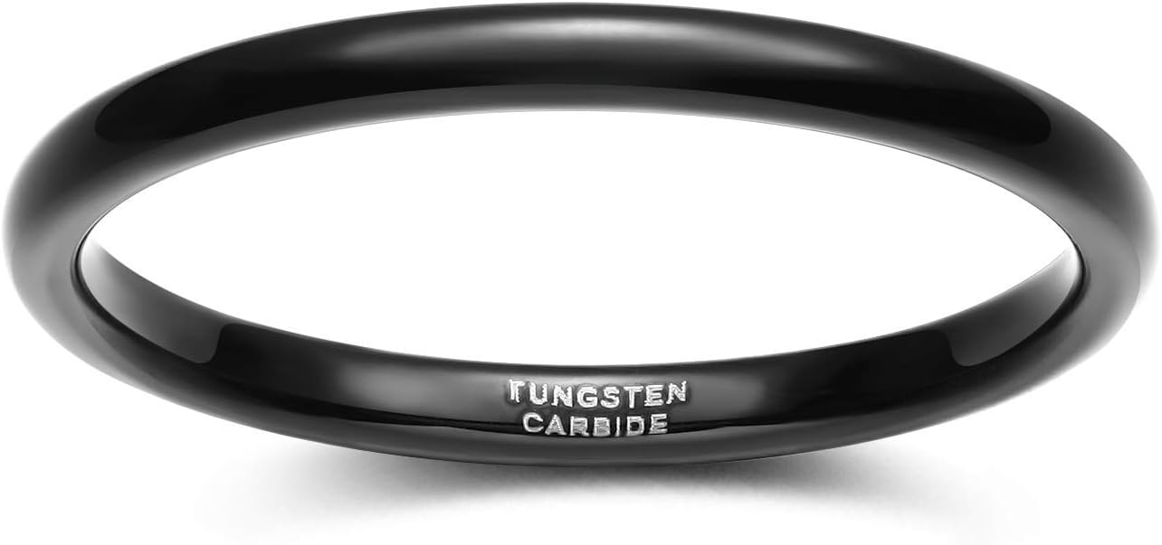 TRUMIUM 2mm 4mm 6mm 8mm Black Tungsten Ring for Men Women Wedding Band Domed High Polish Comfort Fit 4-15