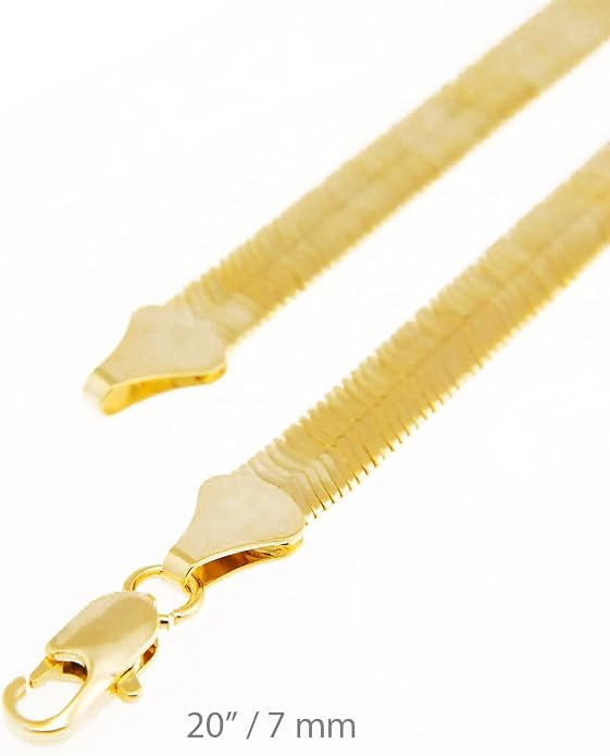 Men's Women's Flat Flexible Shine Herringbone Chain Necklace 14kt Gold Plated sized 20"