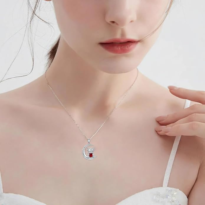 PROESS Animal Birthstone Necklace 925 Sterling Silver Otter/Axolotl/Hippo/Elephant/Dachshund/Monkey/Red Panda Pendant Necklace Animal Birthstone Jewelry Gifts for Women
