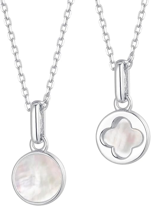 S.Leaf Sterling Silver Pearl Necklace for Women Gold Plated Double-sided Mother of Pearl Four Leaf Clover Shell Necklace Dainty Pendant Necklaces Gift for Women Her Mother Daughter Bridesmaids