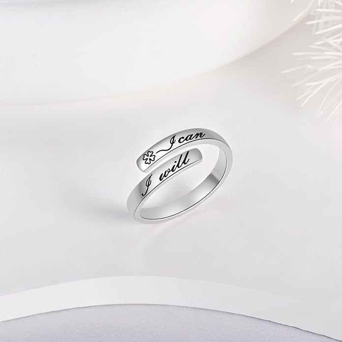 BEILIN 925 Sterling Silver Inspirational Jewelry Rings Adjustable Ring Personality Encouragement Gift for Teens Women