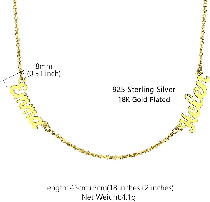 Custom4U Custom Name Necklace for Women, Personalized 1-5 Name Necklace, Sterling Silver/Stainless Steel 14K Gold Plated Nameplate Necklaces, Gift for Mom Wife Anniversary Birthday with Box
