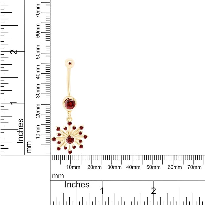 AFFY Snowflake Belly Button Ring for Women Simulated Birthstone, Round Cut Gemstone in 14K Gold Over 925 Sterling Silver, Navel Barbell Piercing Jewelry for Her