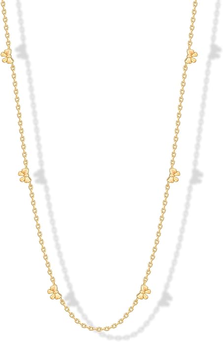 PAVOI 14K Gold Plated Dainty Chain Necklaces for Women - Station Small Motif Pendant Gold Jewelry Gifts - Valentines Day Trendy Heart, Bow, Cross Necklace for Women - Valentines Day Trendy Jewelry