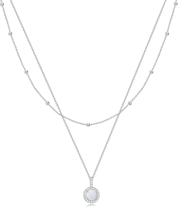 MONGAS Tree of Life/Infinity Cross/Lock and Key/Lotus/Hamsa/Horse/Strawberry/Opal/Lariat/Dragonfly/Heart/Violin Layered Necklace Sterling Silver for Women