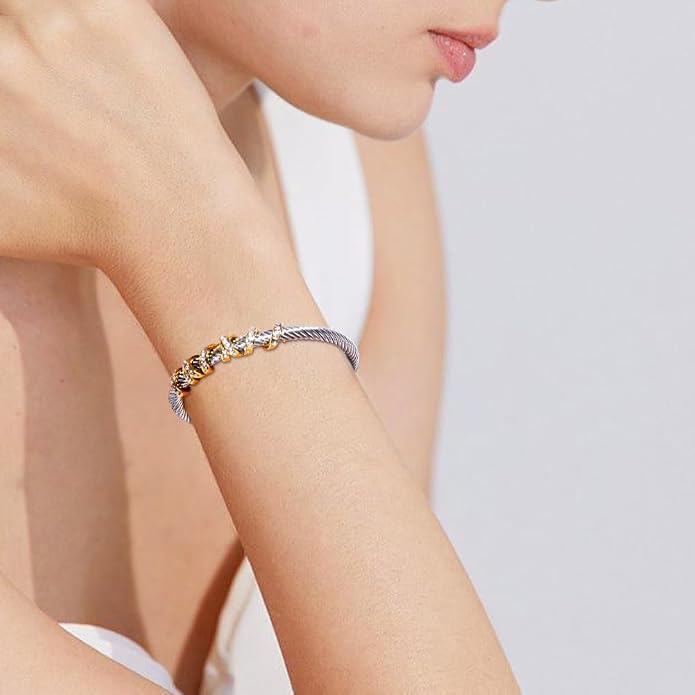 Twisted Cable Cuff Bracelets for Women 5mm Stainless Steel Cuff Bangle Bracelet Designer Inspired Jewelry Valentine Day Gift