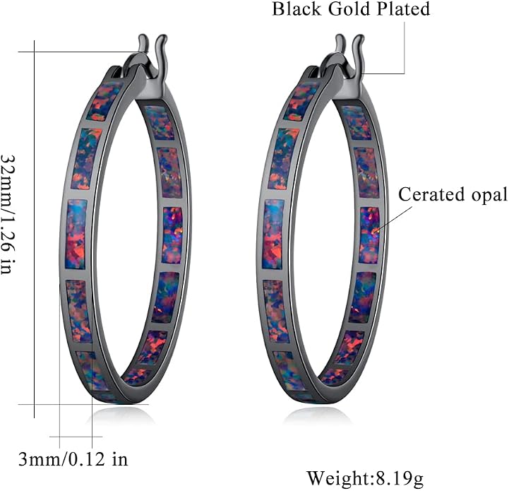 CiNily Opal Hoop Earrings,Women Jewelry Rhodium Plated/Rose Gold or Yellow Gold Plated Gemstone Big Hoop Earrings 32mm