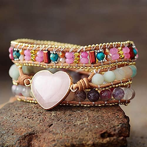 Women Bead Handmade Wrap Bracelets Boho Natural Stone Crystal Leather Bracelet
