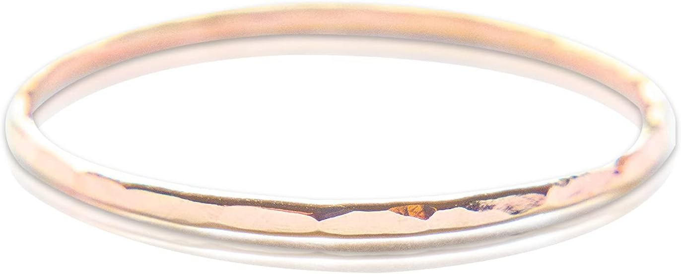 Ellie J Maui Hammered Ring, 1mm Thin Stacking Rings, Minimalist Rings for Women, 14K Gold Filled Rings for Teen Girls Midi Knuckle Pinky Finger Jewerly (Size 3-11)