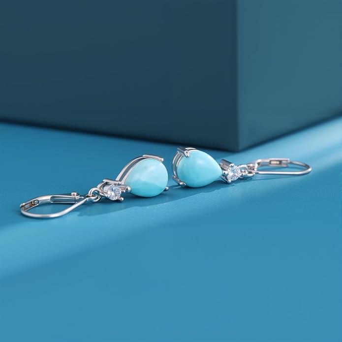 Larimar Dangle Earrings, 925 Sterling Silver Gemstone Larimar Drop Earrings for Women
