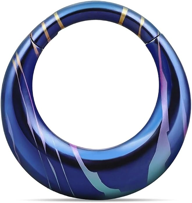PUNKYOUTH 16G Titanium Septum Clicker Iridescent Hoop Piercing Jewelry for Women Men Minimalist Futurism Cyber Gothic Style for Alternative and Everyday Wear
