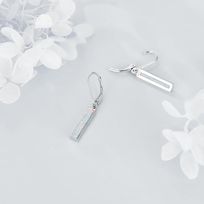 CRMAD Abalone Shell Bar Earrings for Women Sterling Silver Leverback Earrings Abalone Jewelry Gift