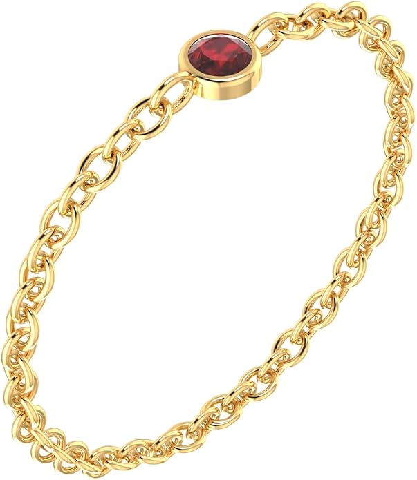 14k Gold Chain Rings for Women with Natural 2.2mm Birthstone, Women's Statement Rings, Chain Rings