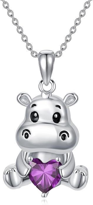 PROESS Animal Birthstone Necklace 925 Sterling Silver Otter/Axolotl/Hippo/Elephant/Dachshund/Monkey/Red Panda Pendant Necklace Animal Birthstone Jewelry Gifts for Women