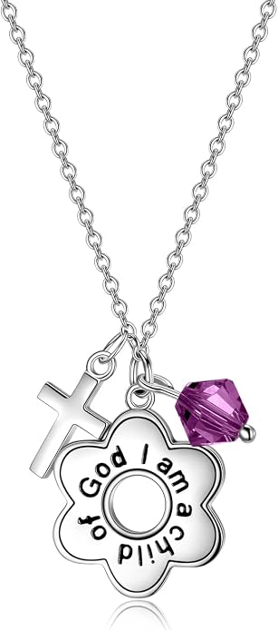 AOBOCO 925 Sterling Silver I Am a Child of God Daisy Necklace Jewelry Birthday Birthday Baptism Communion Gifts for Girls