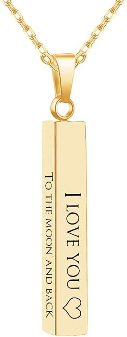 MeMoShe Custom Name Necklace Personalized 3D Engraved Bar 18K Gold Plated Customized Name Jewelry with Adjustable Chain Charm Birthday Gifts for Women Men
