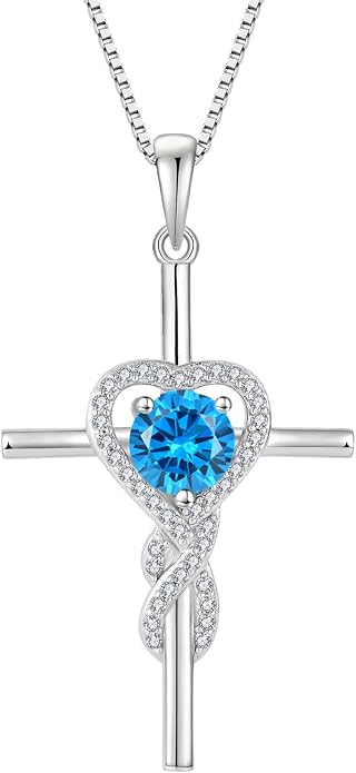 Cross Necklace for Women 925 Sterling Silver Infinity Birthstone Pendant Necklace Religious Christian Jewelry Gifts Wife Mom Her
