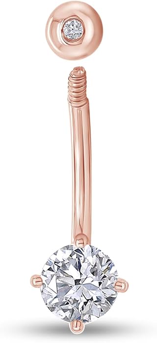 AFFY Round Shape Body Piercing Curved Barbells, Floating Navel Belly Piercing Button Premium Surgical Steel Ring in 14K Gold Over Sterling Silver
