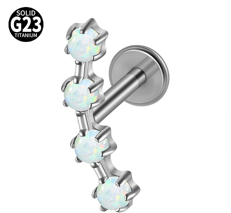 2PCS G23 Titanium Fire Opal CZ Labret Stud Piercing Cartilage Helix Tragus Climber Earrings for Men Women Lip Monroe Body Piercing Jewelry