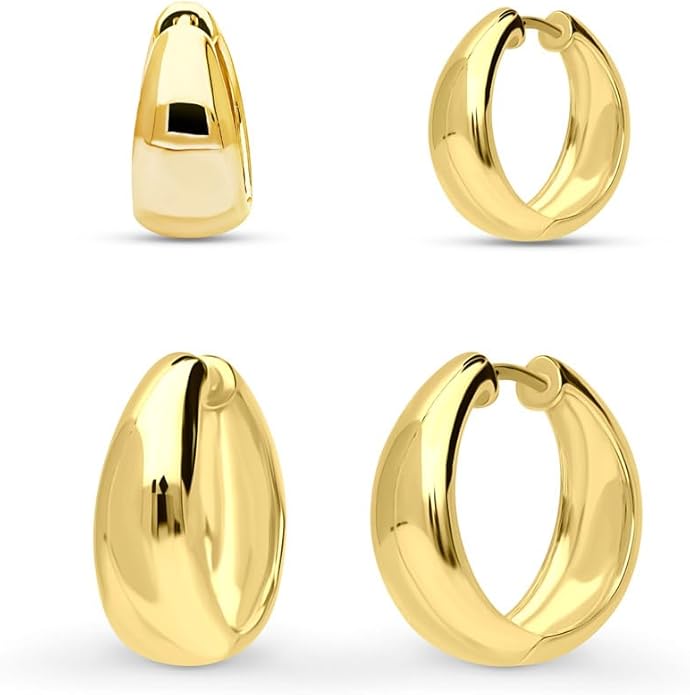 BERRICLE Sterling Silver CZ Dome Fashion Hoop Huggie Earrings for Women, Cubic Zirconia, Rose/Yellow Gold Flashed, Small/Medium Size (0.5-1 Inch)